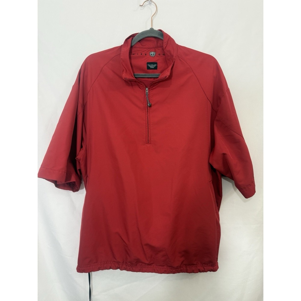 Nike Golf Windbreaker Pullover Mens L Red Short‎ Sleeve Quarter Zip Mock Neck